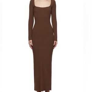Skims cocoa cotton  lounge long sleeve dress
